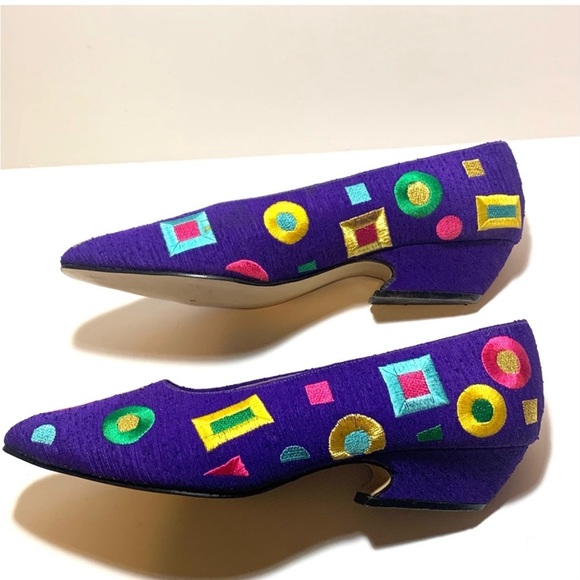 Vintage 80’s New Wave Embroidered Totally Rad 1.5” Kitten Heel Shoes Size 8 - Picture 5 of 11
